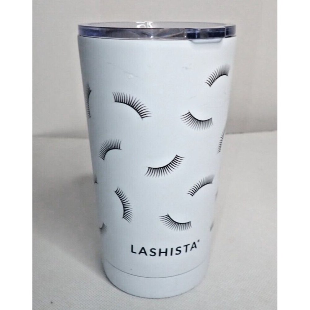Limited Edition Lashista Travel Mug Tumbler Insulated‎ White Black Logo White